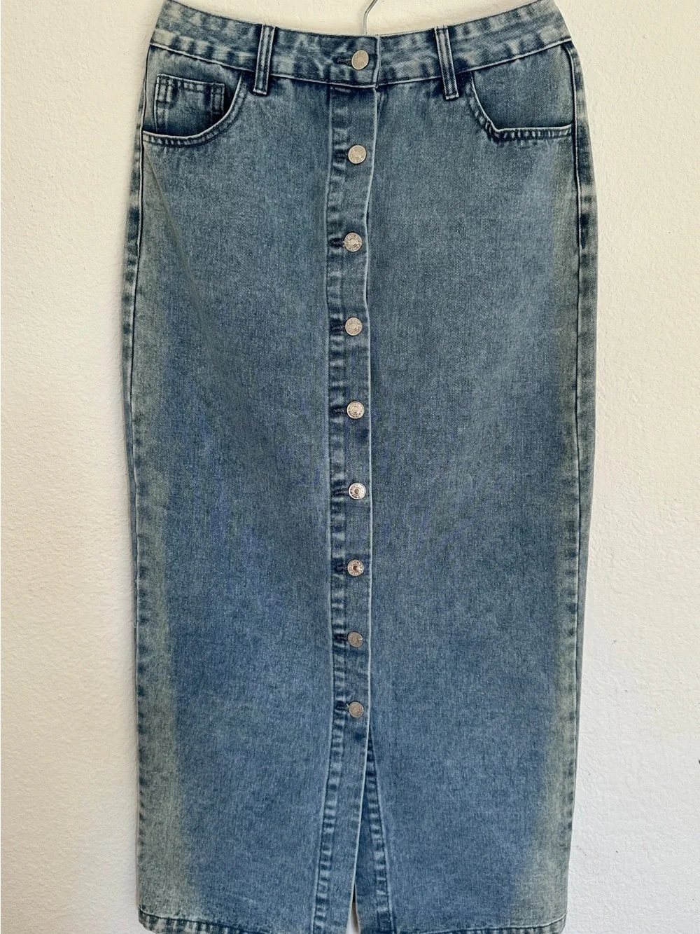 Women’s Button-Front Denim Midi Skirt - Blue